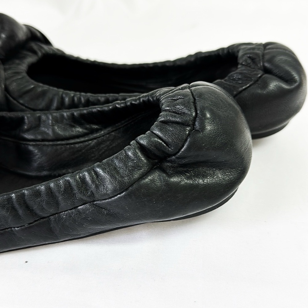 TORY BURCH “Katie” Black Leather Ballet Flats With Gold Glitter Toe Size 7 - Picture 9 of 10